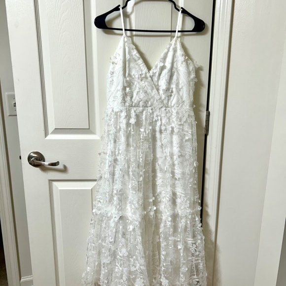 Lulus Springtime Soiree White Sequin 3D Floral Applique Midi Dress - Picture 6 of 7